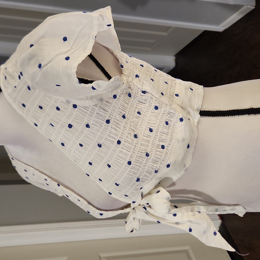NWT American Eagle Blue Polka Dot Frot Tie Crop Top - Picture 4 of 6